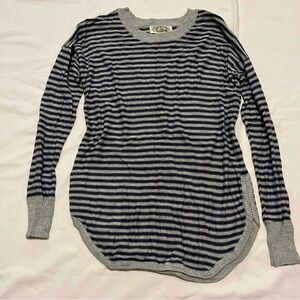 Pink Rose Gray Blue Striped Tunic Sweater Long Sleeve - Size XS